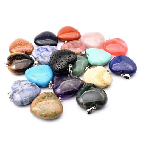 Heart Pendant Necklace Natural Stone Crystal Charm Jewelry For Women Girls Simple Heart Shape Healing Stone Necklace Pendant
