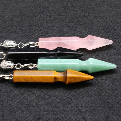 Collar de Péndulo de Cristal Natural Cuarzo Rosa Amatista Piedras de Curación Siete Chakra Buda Om Collar Colgante