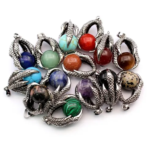 Vintage Dragon Claw Pendant Necklace Natural Stone Crystal Ball Gothic Medieval Punk Jewelry For Men Women Daily Gift