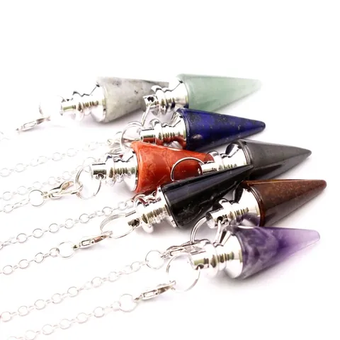 Vintage Naturstein Hexagonal Kegel Kristall Pendel Halskette Lapis Lazuli Amethyst Rosenquarz Punkt Anhänger Schmuck