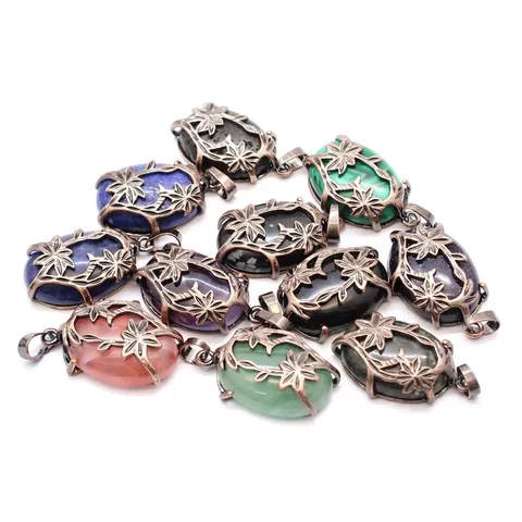 Vintage Medieval Double Flower Pendant Necklace For Men Women Natural Stone Antique Bronze Alloy Floral Jewelry Necklaces