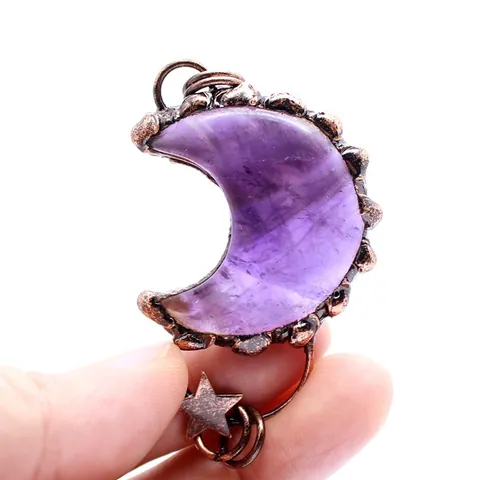 Collar de Colgante de Luna de Cristal Retro Con Amuleto de Estrella Aleación Vintage Piedra Natural Boho Colgante Grande para Unisex Joyería Regalo