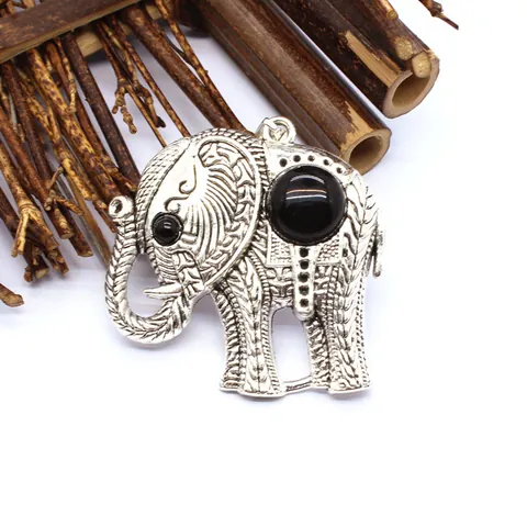 Vintage Legering Olifant Hanger Ketting Etnisch Boheems Retro Zilver Dier Kunstmatige Edelsteen Sieraden Voor Unisex