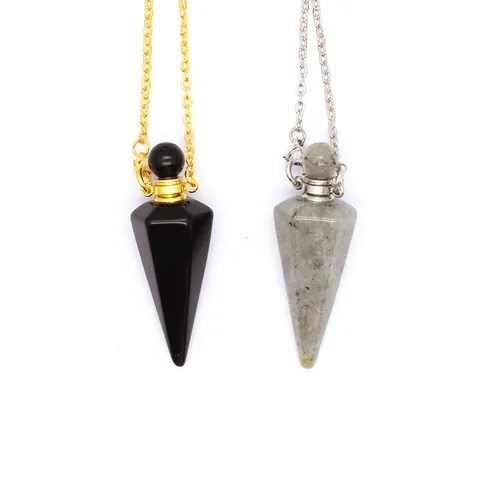 Natural Stone Hexagonal Pillar Perfume Bottle Pendant Necklace Crystal Essential Oil Diffuser Necklaces For Women Jewelry