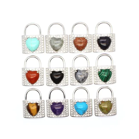 Kreativ Herz Ranzen Schloss Anhänger Legierung Naturstein Strass Charms für Damen DIY Schmuckherstellung Anhänger Geschenk
