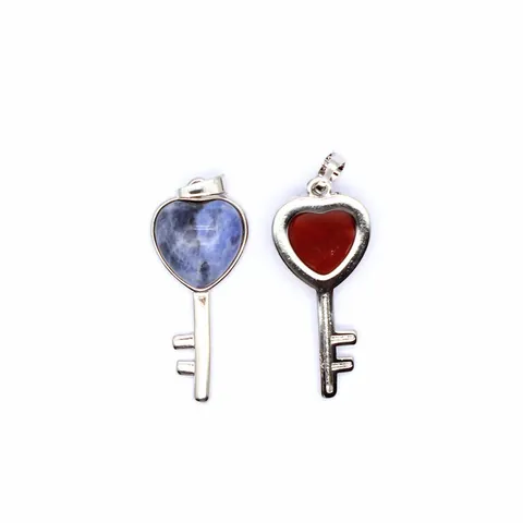 Heart Natural Stone Key Pendant For Men Women Alloy Keychain Charm Tiger Eye Turquoise Amethyst Quartz Jewelry Gift