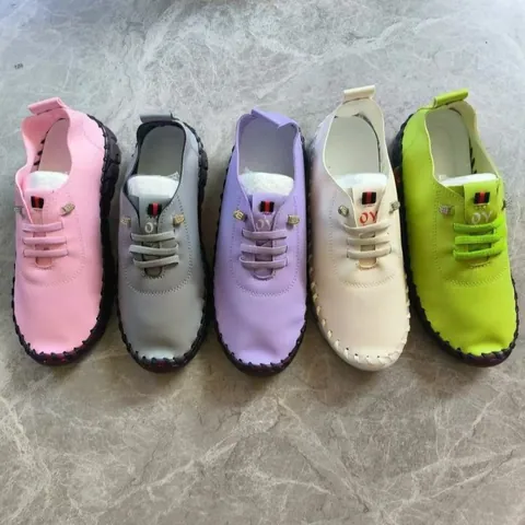 Women's Casual Soft Microfiber Leather Flat Shoes Comfortable Lace-up Loafers Round Toe Non-slip Tendon Sole Mother Shoes