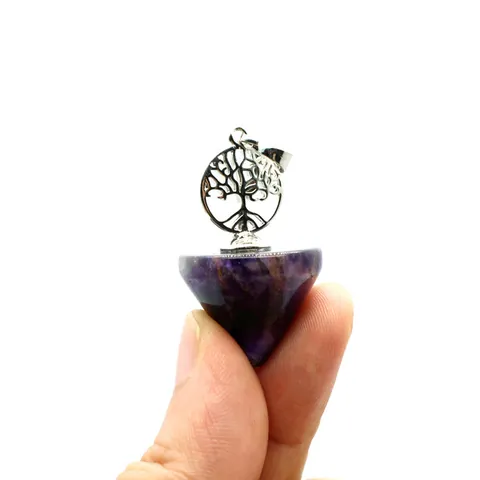 Tree of Life Pendant Natural Stone Dowsing Pendulum Alloy Silver Plated Conical Healing Crystal Gemstone Charm Jewelry Only