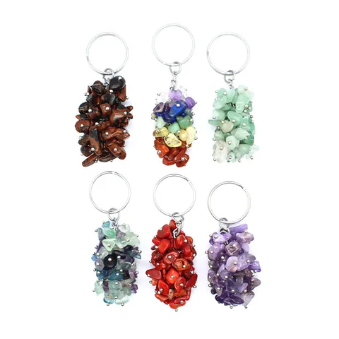 Natural Stone Crushed Gravel Pendant Keychain Irregular Healing Crystal Bag Charm Boho Handwoven Jewelry Key Ring Accessory
