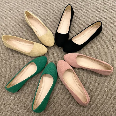 Women Suede Pointed Toe Flats Elegant Candy Color Slip On Shoes Comfortable Casual Large Size Ballet Flats For Office Daily