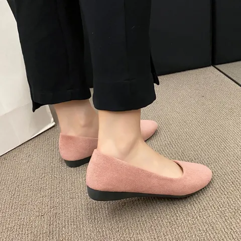 Women Suede Pointed Toe Flats Elegant Candy Color Slip On Shoes Comfortable Casual Large Size Ballet Flats For Office Daily