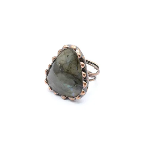 Vintage Natural Labradorite Raw Stone Open Ring Handmade Wire Wrapped Adjustable Crystal Finger Jewelry For Women