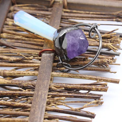 Collar con Colgante de Piedra Bruta de Cristal de Cuarzo Ahumado Natural Joyería Bohemia Envuelta en Alambre de Aleación Vintage para Hombres Mujeres