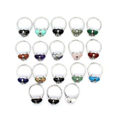 Korean Style Heart Shaped Natural Stone Open Ring For Women Elegant Alloy Adjustable Gemstone Finger Ring Jewelry Gift