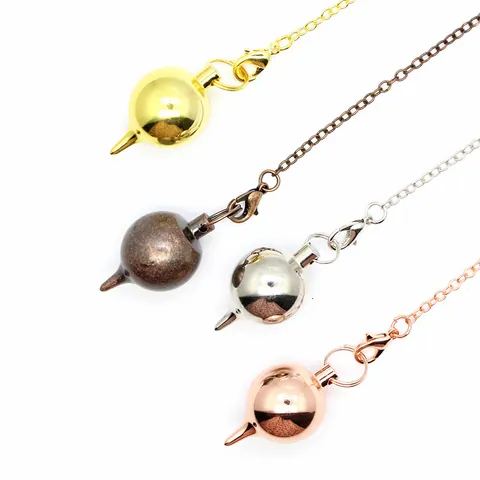 Solid Copper Metal Dowsing Pendulum Gold Silver Rose Gold Bronze Plated Geometric Round Ball Pendulum For Divination Meditation Jewelry Pendant