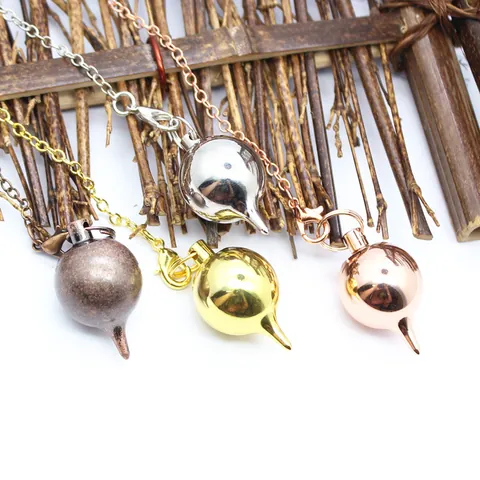 Solid Copper Metal Dowsing Pendulum Gold Silver Rose Gold Bronze Plated Geometric Round Ball Pendulum For Divination Meditation Jewelry Pendant
