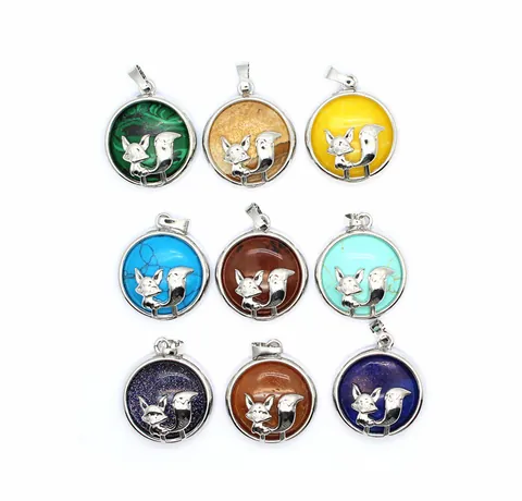 Ins Fashion Personalized Fox Pendant Necklace For Women Natural Volcanic Stone Amethyst Quartz Alloy Animal Jewelry Gift