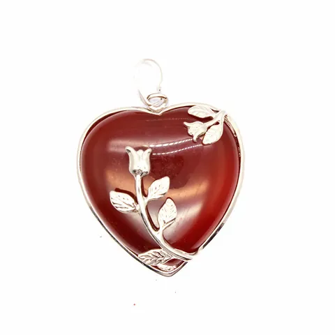 Collana con Pendente a Cuore in Cristallo Vintage da Donna Retro Rosa d'Argento Intarsiata in Pietra Naturale Pendente a Cuore Gioielli