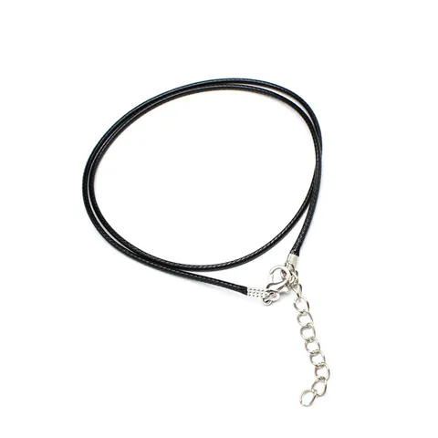 Simple Black Leather Cord Necklace With Silver Alloy Lobster Clasp And Extension Chain DIY Jewelry Pendant Cord For Women Men