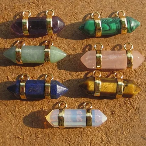 Connecteur Pendentif Colonne Hexagonale en Lapis-lazuli Oeil de Tigre Naturel Pour Fabrication de Bijoux Accessoires en Pierre