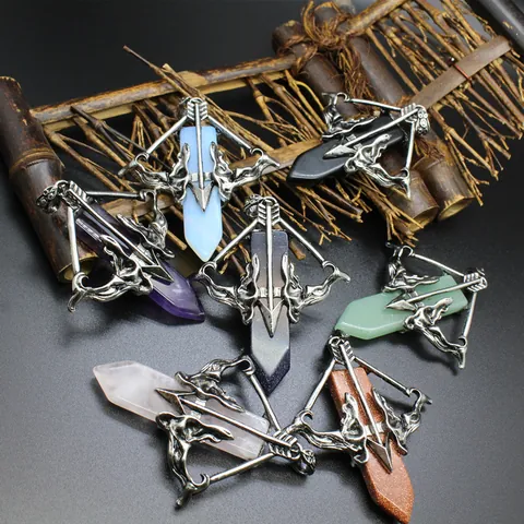 Retro Cupid's Arrow Crystal Pendant Hexagonal Point Stone Alloy Arrowhead Pendant For Jewelry Making DIY Unisex Accessory