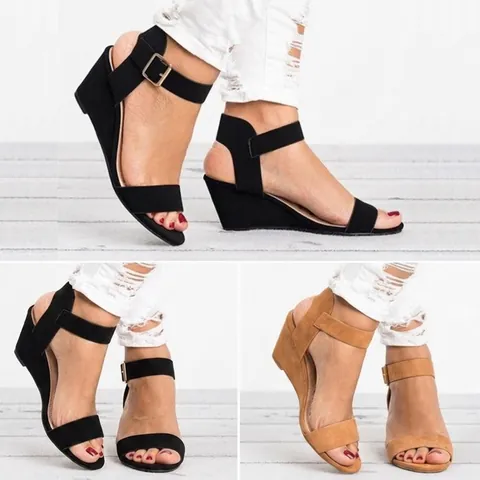 Women's Casual Wedge Sandals Peep Toe Ankle Strap Buckle Platform Shoes Summer Vacation Top Layer Cowhide Leather Sandals