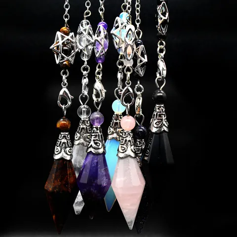 Natural Stone Double Pointed Crystal Pendulum Necklace With Dreamcatcher Feather Hexagram Star Divination Healing Pendant