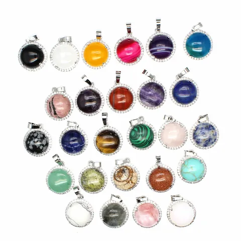 Naturstein Achat Anhänger Für Damen Kleiner Mode Mikro Pave Strass Runder Edelstein Charms Schmuckherstellung Geschenk