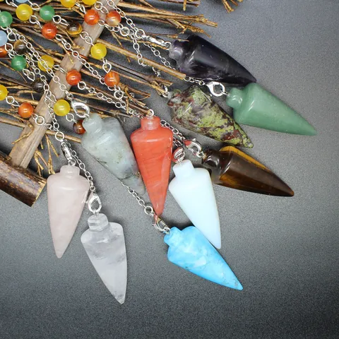Natural Crystal Cone Pendulum Pendant Necklace With Seven Chakra Beads Healing Dowsing Spiritual Stone Jewelry For Women Men