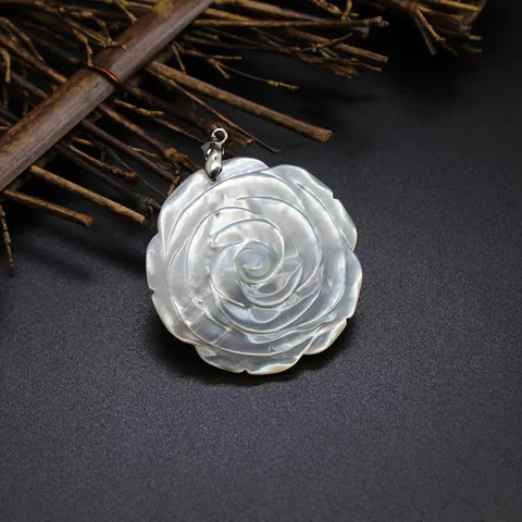 Minimalist Nacre Mother of Pearl Rose Flower Pendant For Women S925 Sterling Silver Clasp Large Iridescent Shell Floral Charm Jewelry Gift