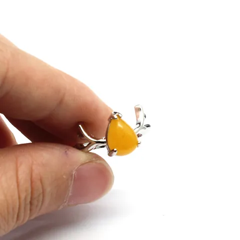 Vintage Antler Adjustable Open Ring For Women Teardrop Crystal Natural Stone Animal Shape Silver Alloy Finger Ring Elegant Forest Style Jewelry Gift