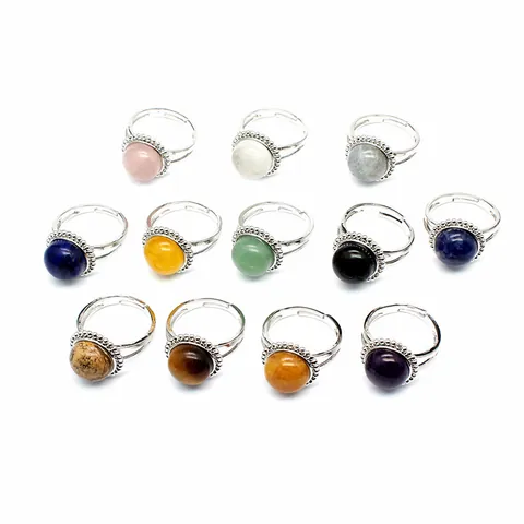 Minimalist Retro Sun Adjustable Open Ring For Women Copper Beaded Edge Natural Stone Labradorite Amethyst Crystal Ring Jewelry