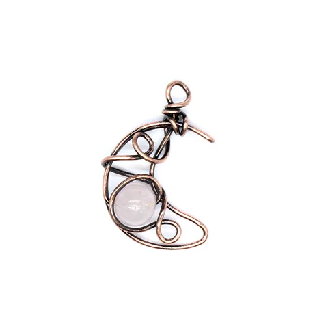 Handmade Wire Wrapped Natural Stone Sun Moon Pendant Bohemian Vintage Copper Amethyst Rose Quartz Obsidian Jewelry For Women