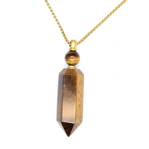 Natural Stone Hexagonal Prism Perfume Bottle Pendant Necklace Gold Silver Plated Essential Oil Diffuser Crystal Jewelry