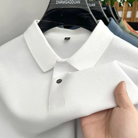 Polo da Uomo in 100% Cotone a Maniche Corte Casual Tinta Unita Colletto a Punta Traspirante Moda Estiva Business Casual