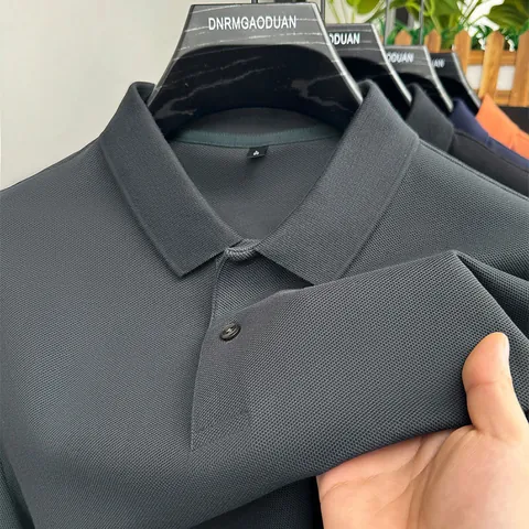 Polo da Uomo in 100% Cotone a Maniche Corte Casual Tinta Unita Colletto a Punta Traspirante Moda Estiva Business Casual