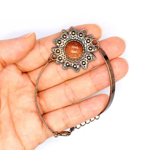 Pulsera de Flor de Ágata Verde Natural de Aleación Vintage para Mujer Joyería Bohemia con Cadena Ajustable Regalo