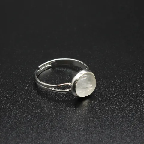 Simple Natural Stone Crystal Adjustable Ring Silver Plated Round Gemstone Open Finger Ring Fashion Jewelry Gift For Women
