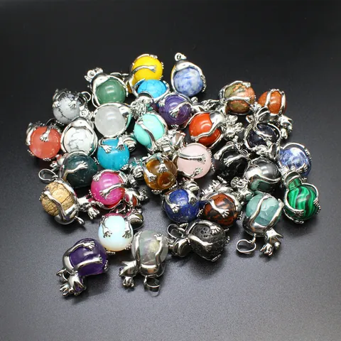 Frog Prince Holding Bead Pendant Only (Without Chain) Natural Stone Crystal Ball Alloy Electroplated Animal Jewelry Charm
