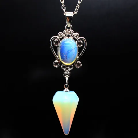 Natural Stone Hexagonal Crystal Pendant Necklace For Women Men Retro Alloy Electroplated Lapis Lazuli Rose Quartz Jewelry Gift