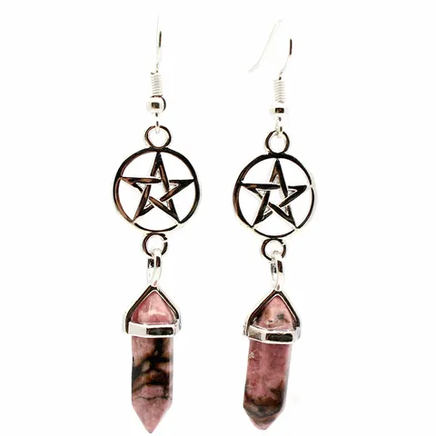 Bohemian Natural Stone Pentagram Pendant Earrings Hollow Star Circle Hexagonal Pillar Crystal Hook Dangle Earrings For Women