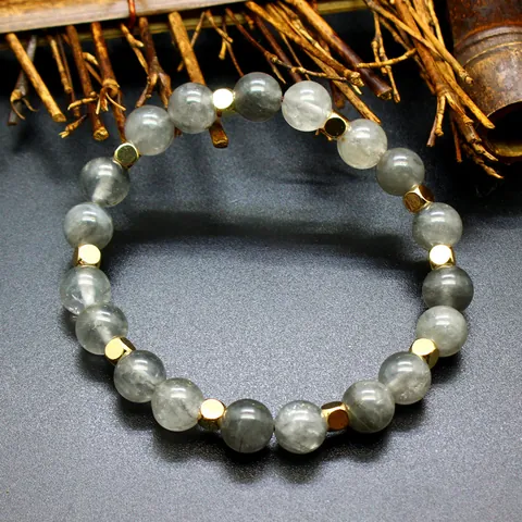 Natural Stone Crystal Beaded Bracelet For Women Simple Fresh Strawberry Quartz Prehnite Handmade Stretch Bracelet Jewelry Gift