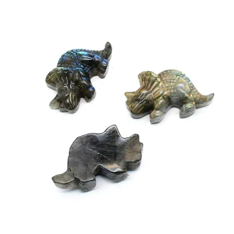 Natural Labradorite Hand Carved Animal Figurine Nine-tailed Fox Mermaid Triceratops Crystal Stone Ornament Home Decoration