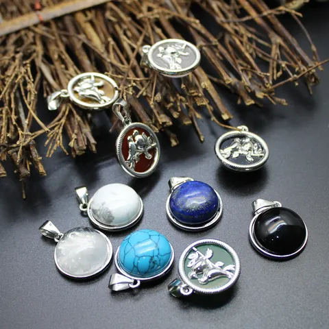 Collier Pendentif Oiseau En Pierre Naturelle Rond Agate Rouge Lapis Lazuli Cadre Argent Bijoux Animaux Pour Femmes Cadeau Élégant