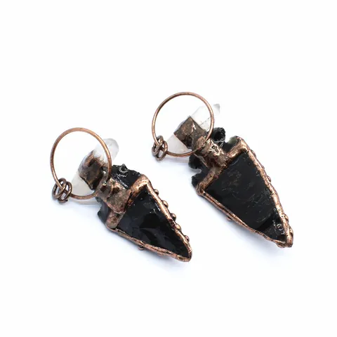 Gothic Black Obsidian White Crystal Raven Skull Arrowhead Pendant Only Vintage Bohemian Bronze Alloy Natural Stone DIY Jewelry Pendant
