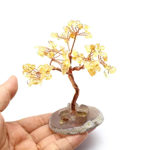 Handmade Wire Wrapped Crystal Tree Of Life Mini Chakra Tree With Natural Agate Slice Base Healing Stone Decoration Home Office Desktop Feng Shui Decor