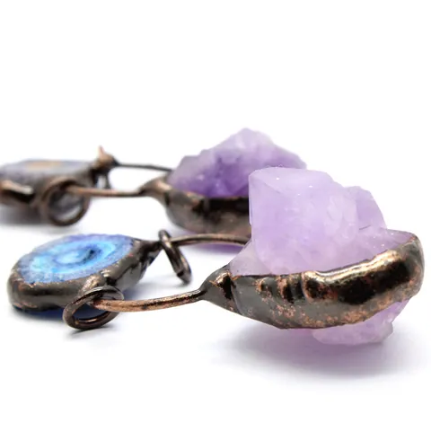 Natürlicher Amethyst Rohstein Sonnenachat Anhänger Vintage Bronze Legierung Geometrischer Kristall Anhänger Für Damen Bohemian Schmuck Geschenk