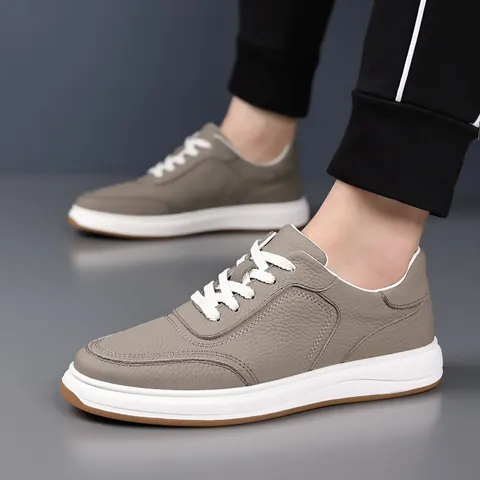 Men First Layer Cowhide Casual Shoes 2026 Autumn New Genuine Leather Breathable White Sneakers Trendy Male Thick Sole Lace-up Footwear