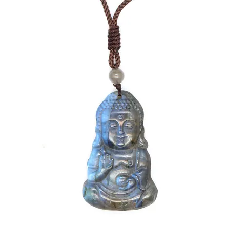 Natural Labradorite Hand Carved Pendant Necklace For Men Women Healing Crystal Meditation Stone Animal Flower Amulet Jewelry