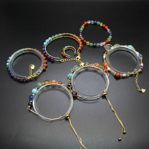 14K Gold Filled Natural Stone Bracelet Seven Chakra Healing Crystal Handmade Woven Adjustable Wristband Jewelry for Women Gift